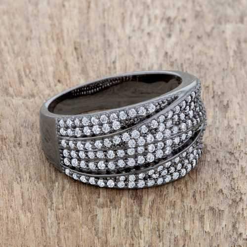 Kina 1.7ct Clear CZ Hematite Contemporary Cocktail Ring