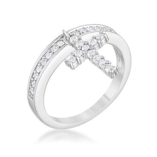 Christine 0.2ct CZ Rhodium Cross Charm Ring