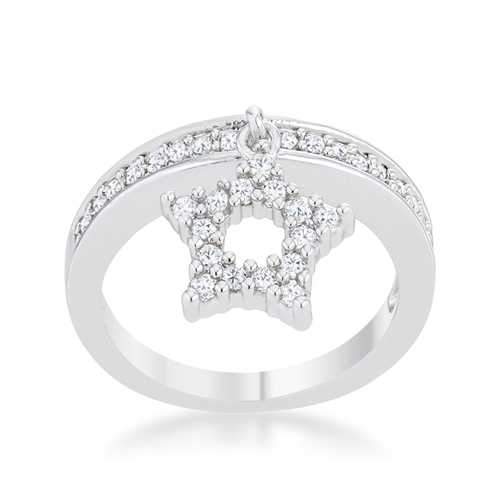 Star 0.25ct CZ Rhodium Simple Holiday Charm Band Ring