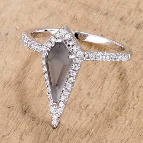 1.4Ct Rhodium Trendy Prism Smokey Topaz CZ Ring