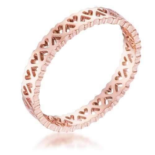 Stainless Steel Rose Goldtone Eternity Hearts Ring