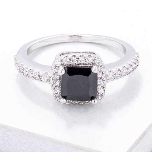 Black & White CZ Princess Halo Ring