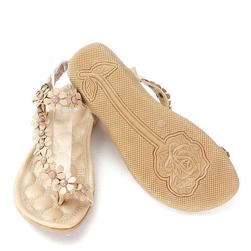 Bohemia Flowers Strappy Y Shape Splice Clip Toe Flat Slip On Sandals