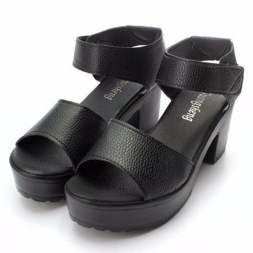 Pu Open Toe Fish Mouth Hook Loop Chunky Block Heel Platform Sandals