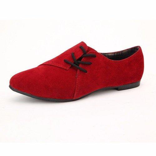 Suede Retro British Style Side Lace Up Pointed Toe Flat Loafers