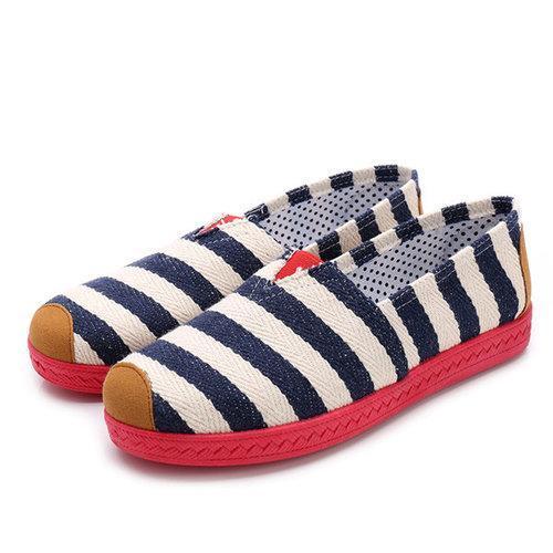 Stripe Canvas Flat Slip On Loafers