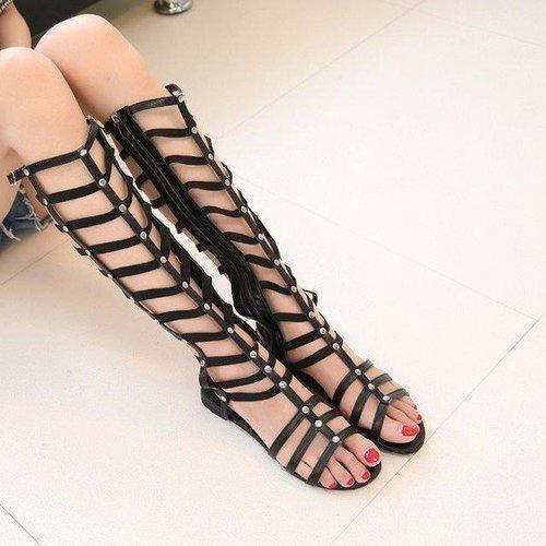 Gladiator Sandals Hollow Out Knee High Flat Sandals