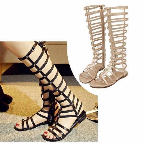 Gladiator Sandals Hollow Out Knee High Flat Sandals