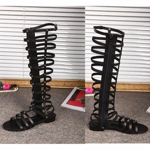 Gladiator Sandals Hollow Out Knee High Flat Sandals