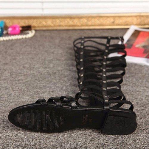 Gladiator Sandals Hollow Out Knee High Flat Sandals