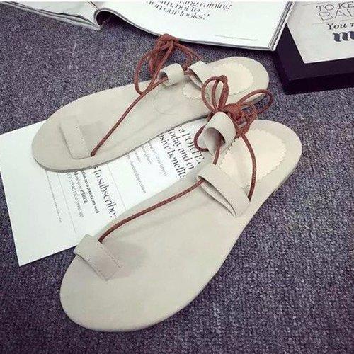 Retro Simple Lace Up Flat Clip Toe Sandals