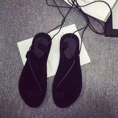 Retro Simple Lace Up Flat Clip Toe Sandals