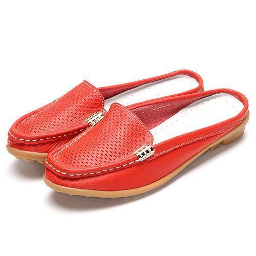 Casual Hollow Out Breathable Open Heel Slip On Lazy Shoes Flat Loafers