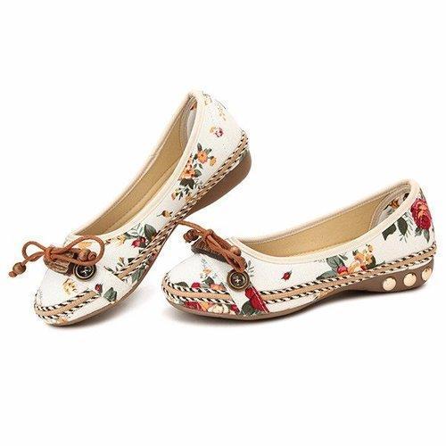 Bowknot Button Flower Small Wooden Decoration Slip On Flat Loafers