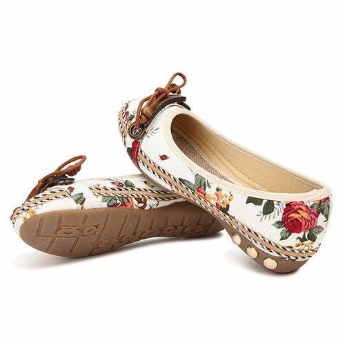 Bowknot Button Flower Small Wooden Decoration Slip On Flat Loafers