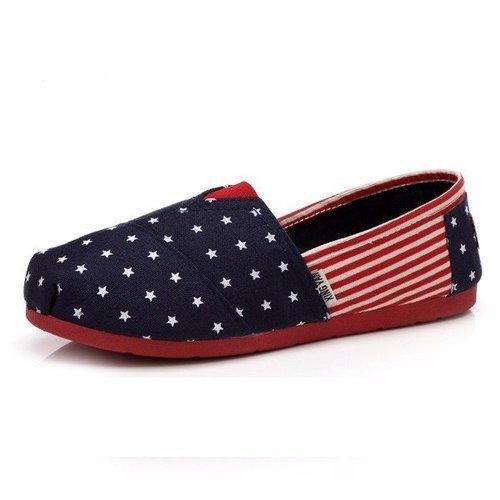 Canvas Pattern Print Star Stripe Flag Color Match Slip On Flat Loafers