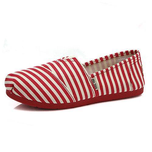 Canvas Pattern Print Star Stripe Flag Color Match Slip On Flat Loafers