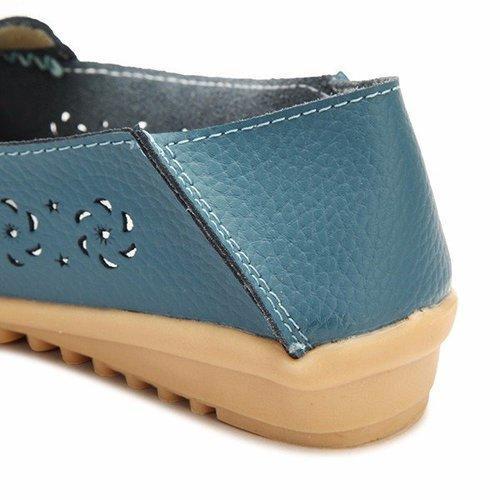 Leather Hollow Out Pure Color Breathable Slip On Flat Shoes