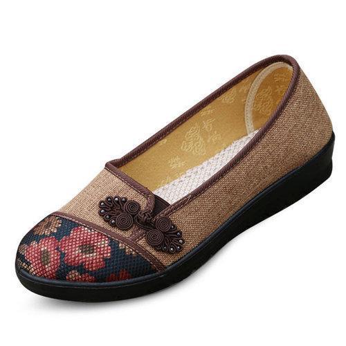 Floral Chinese Knot National Style Vintage Cotton Slip On Flat Shoes