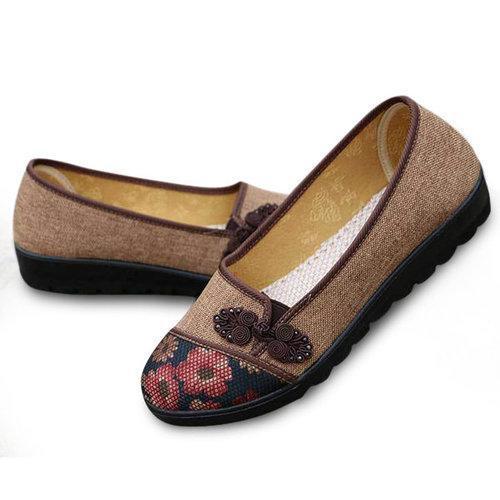 Floral Chinese Knot National Style Vintage Cotton Slip On Flat Shoes