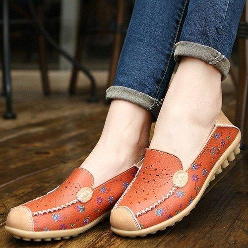 Floral Print Hollow Out Flats