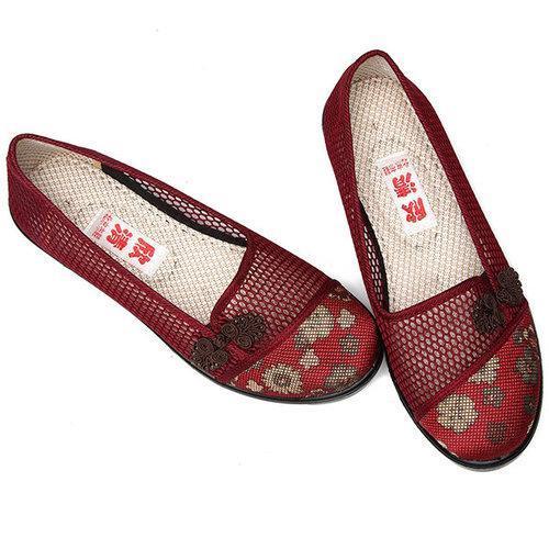 Flower Chineseknot Vintage Retro Mesh Breathable Slip On Flat Shoes