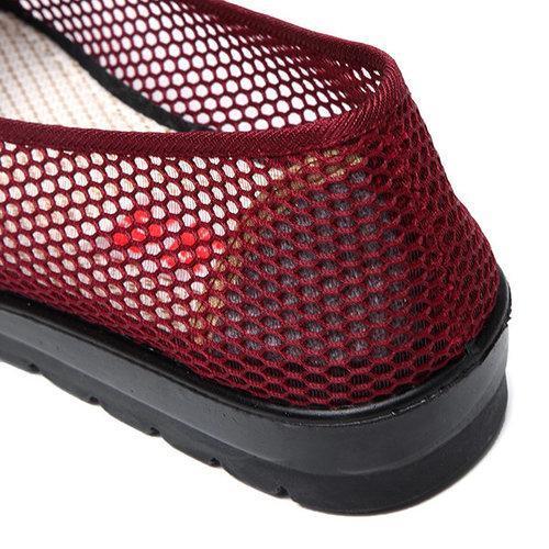 Flower Chineseknot Vintage Retro Mesh Breathable Slip On Flat Shoes