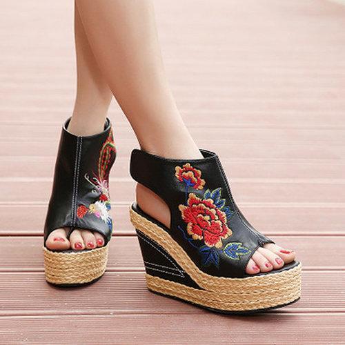 Flower Embroidery Sandals