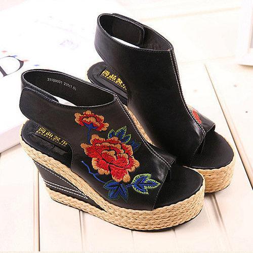 Flower Embroidery Sandals