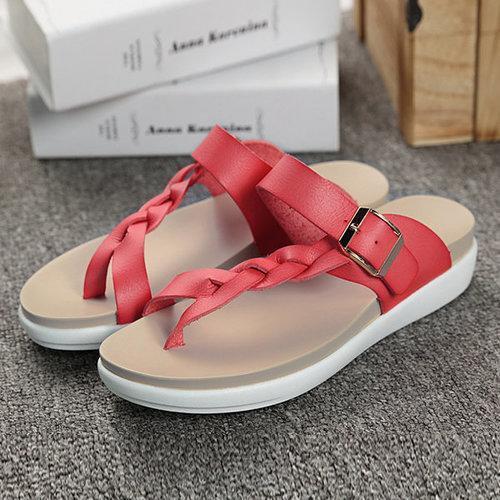 Socofy Leather Knitting Sandals