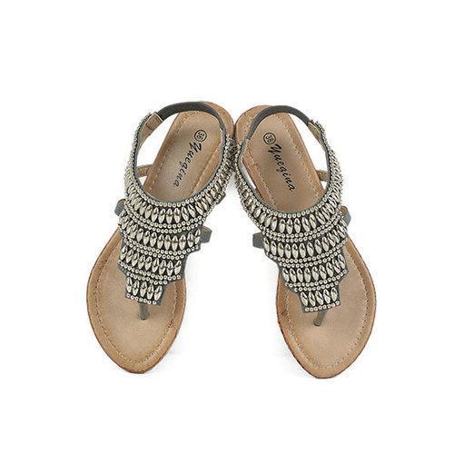 Bohemia Beaded Retro Vintage Chain Clip Toe Slip On Flat Sandals