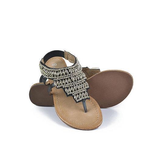 Bohemia Beaded Retro Vintage Chain Clip Toe Slip On Flat Sandals