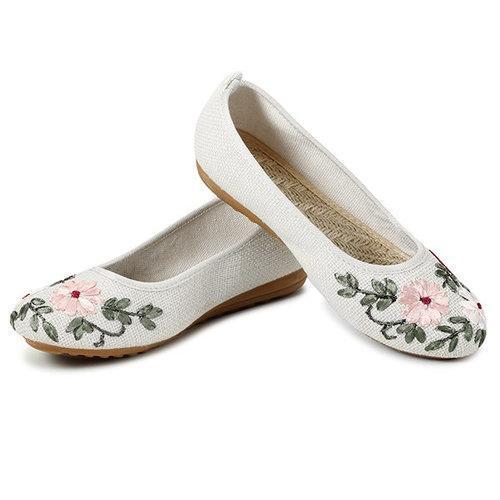 Flower Print Colorful National Wind Slip On Flat Shoes