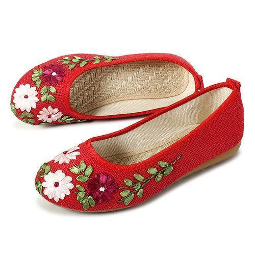 Flower Print Colorful National Wind Slip On Flat Shoes