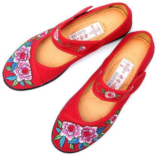 Embroidery Big Flower National Wind Hook Loop Flat Shoes