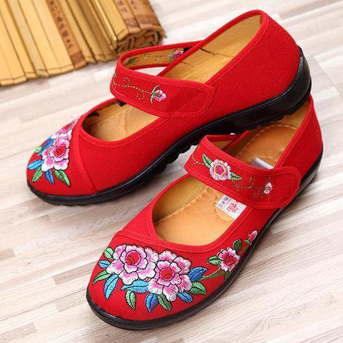 Embroidery Big Flower National Wind Hook Loop Flat Shoes