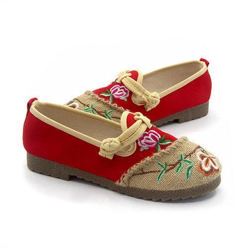 Embroidery Chineseknot Flower Color Match Slip On National Wind Flat Shoes