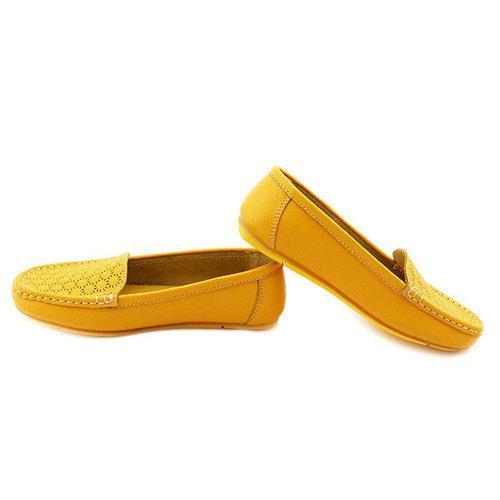 Egg Roll Leather Folded Slip On Flat Hollow Out Breathable Loafers