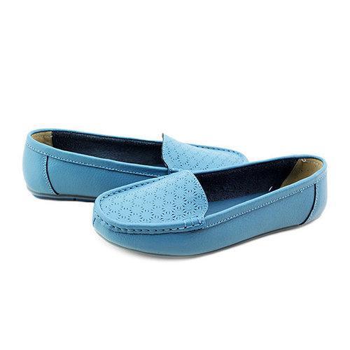 Egg Roll Leather Folded Slip On Flat Hollow Out Breathable Loafers