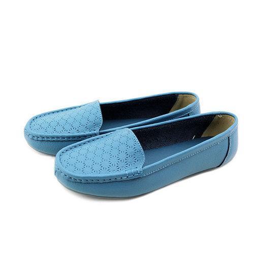 Egg Roll Leather Folded Slip On Flat Hollow Out Breathable Loafers