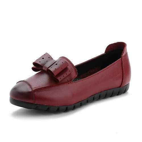 Hollot Out Butterfly Knot Slip On Soft Leather Casual Lazy Shoes