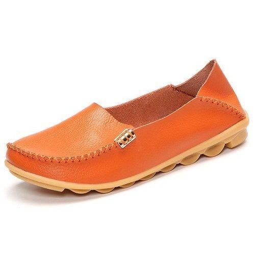 SOCOFY Big Size Pure Color Soft Slip On Leather Casual Comfortable Lazy Flat Shoes