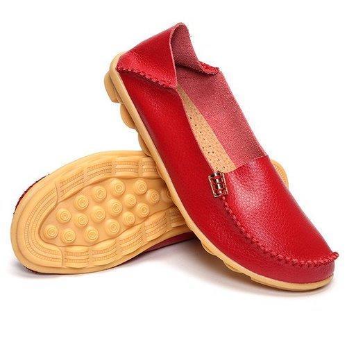 SOCOFY Big Size Pure Color Soft Slip On Leather Casual Comfortable Lazy Flat Shoes