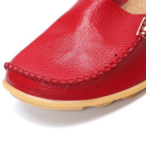 SOCOFY Big Size Pure Color Soft Slip On Leather Casual Comfortable Lazy Flat Shoes