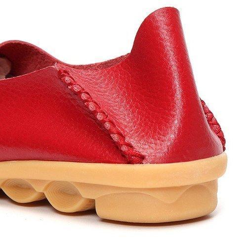 SOCOFY Big Size Pure Color Soft Slip On Leather Casual Comfortable Lazy Flat Shoes