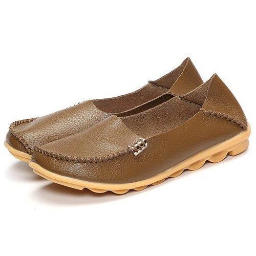 SOCOFY Big Size Pure Color Soft Slip On Leather Casual Comfortable Lazy Flat Shoes