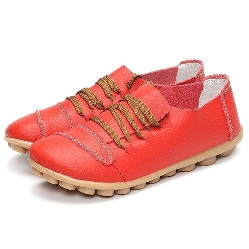 Big Size Leather Casual Lace Up Strappy Flat Soft Sole Shoes