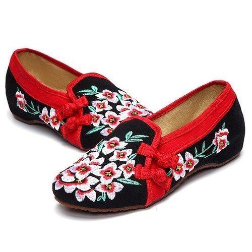 Flower Chineseknot Flat Casual Embroidery Retro Vintage Shoes