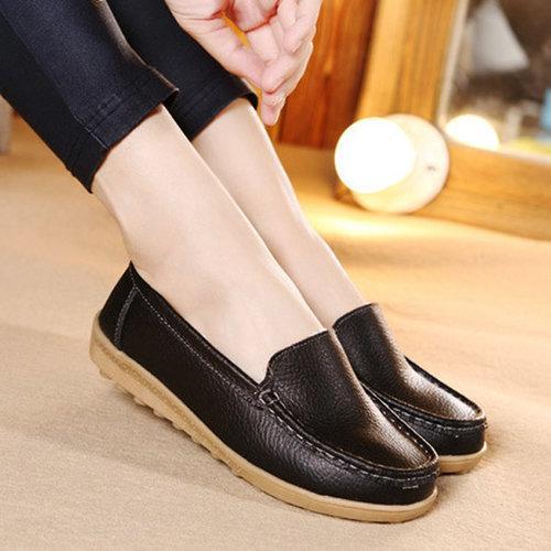 Cotton Warm Leather Slip On Pure Color Soft Spring Flat Loafers