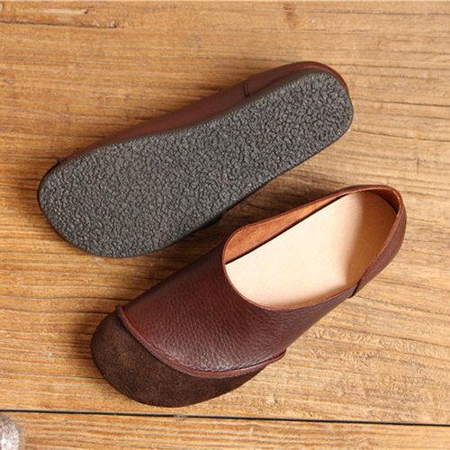 SOCOFY Genuine Leather Color Match Soft Flat Slip On Loafers